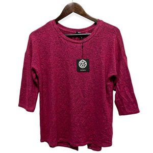 Bobeau Women's Size S Round Neck 3/4 Sleeve Soft Open Flyaway Back Top Red Wine